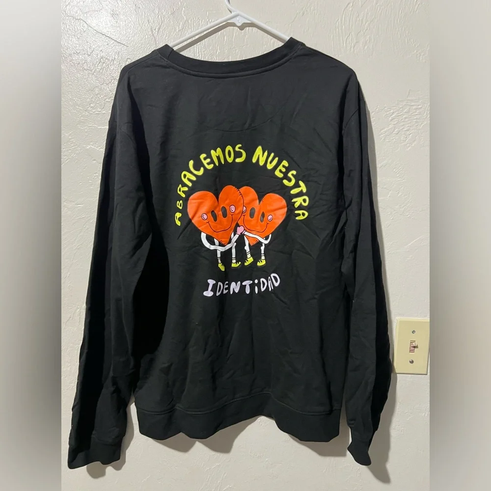 Black Crewneck Sweatshirt with Orange Graphic